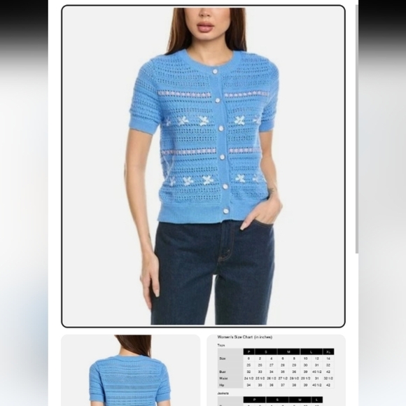 Nanette Lepore Textured Blue Cardigan with Subtle Pink Accents - Picture 1 of 10